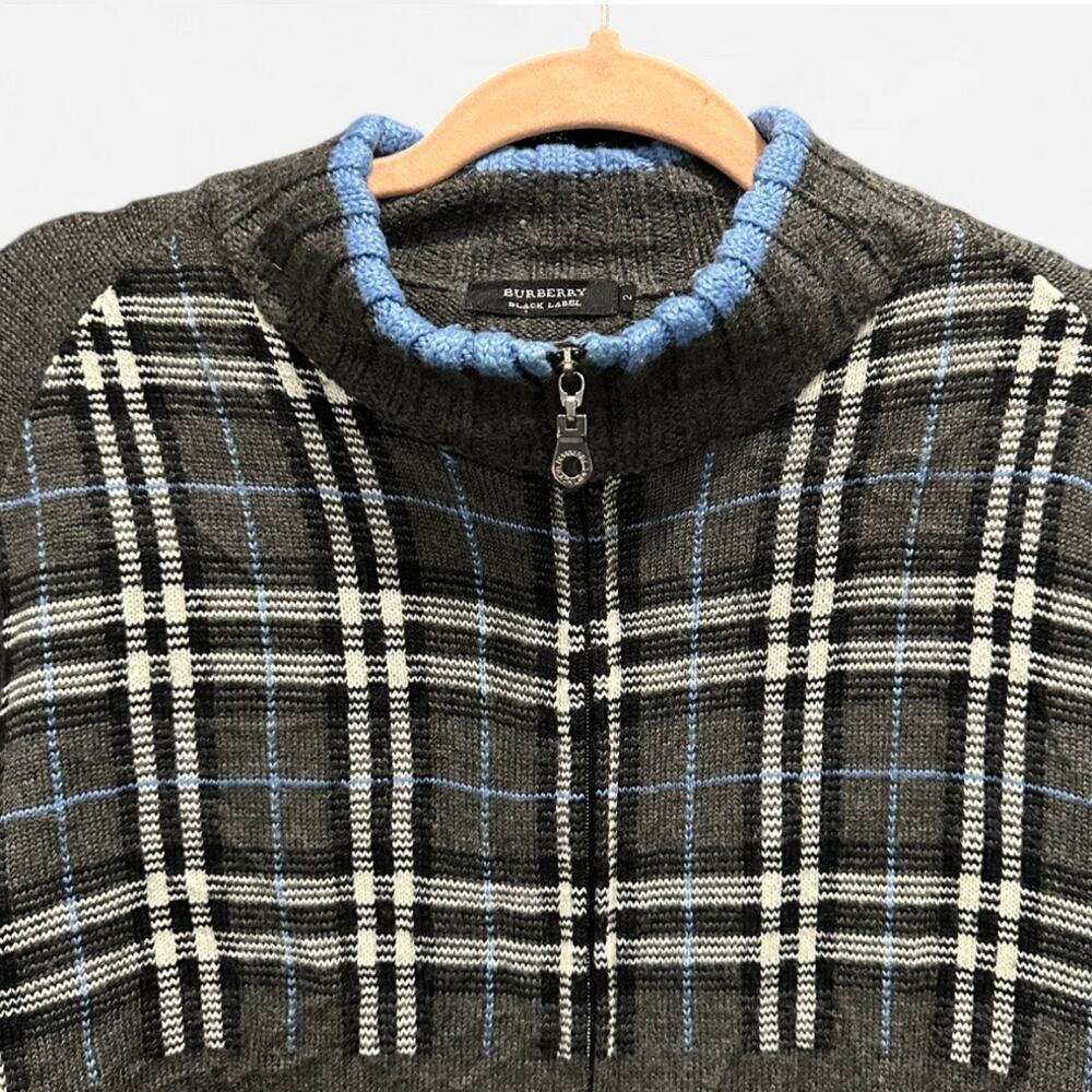 Burberry Black Label Wool Quarter Zip Sweater Plaid Panel Size Small - Picture 4 of 8
